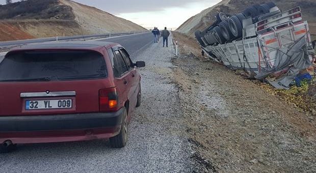 ISPARTA HABER : ELMA YÜKLÜ KAMYON DEVRİLDİ