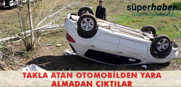 TAKLA ATAN OTOMOBİLDEN YARA ALMADAN ÇIKTILAR