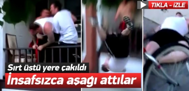 İnsafsızca aşağı attılar! Sırt üstü yere çakıldı