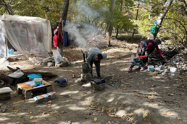 Isparta'da mahalle sakinlerinin kestane hasadı