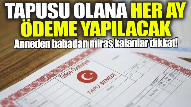 Mirasçılara Yeni Düzenleme: Tapu Sahiplerine Aylık Ödeme Yapılacak!